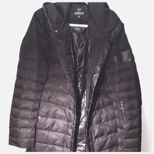 Black Versace Sport Down Puffer Long Coat